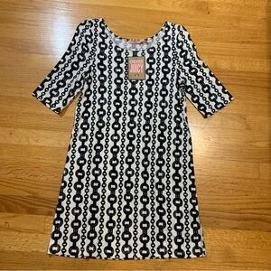 Juicy Couture Pam Gela Pow Wow Chain Link Print Dress Black White Women’s Medium